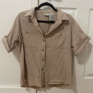 90s Vintage Gingham Button Down Short Sleeve Shirt
